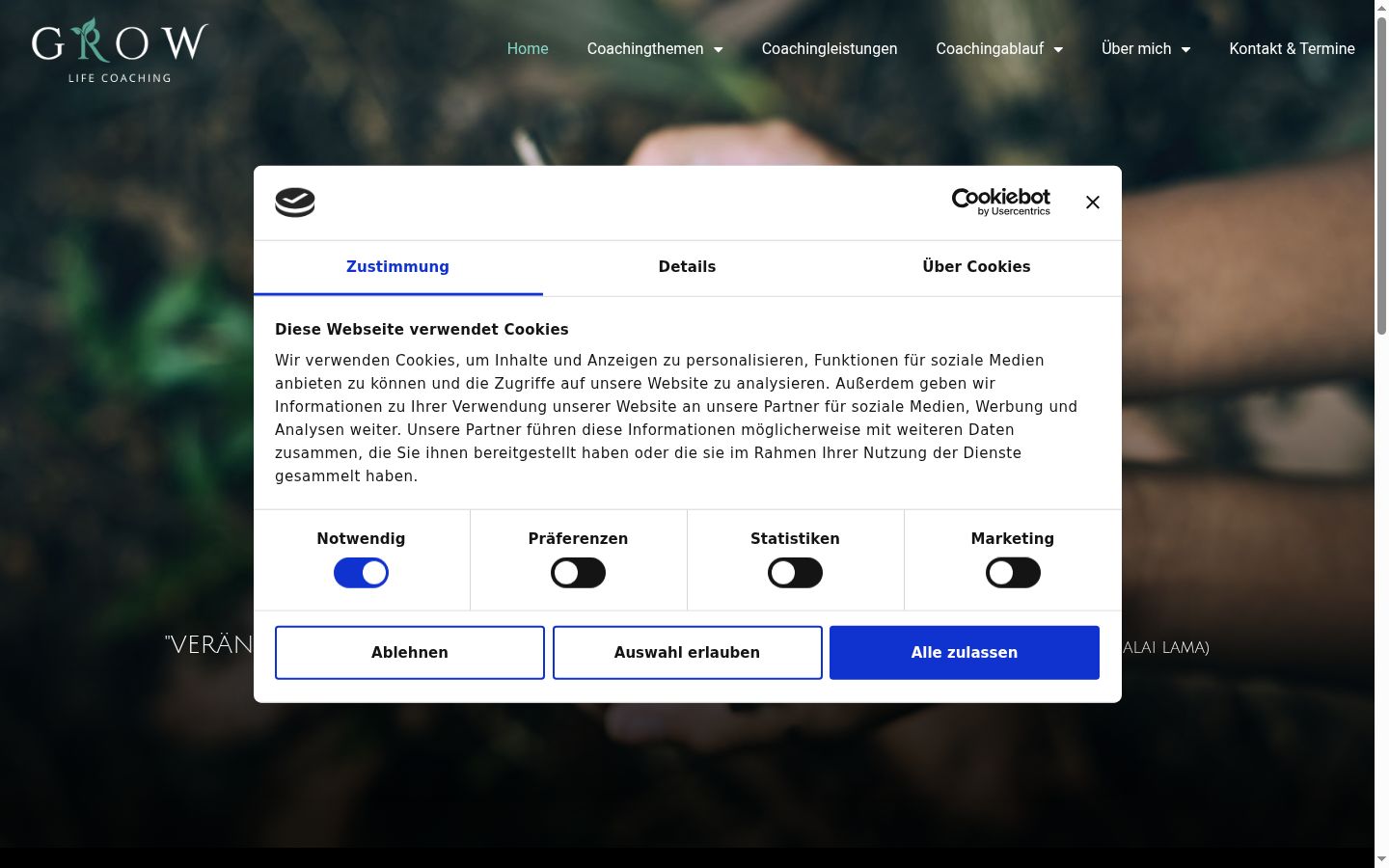 Screenshot del banner di consenso mostrato prima di qualsiasi interazione