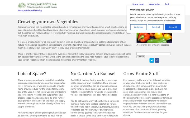Screenshot of growingyourownveg.com