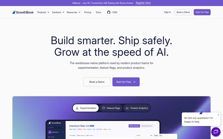 Posnetek zaslona growthbook.io