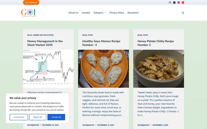 Screenshot of growthofindia.com