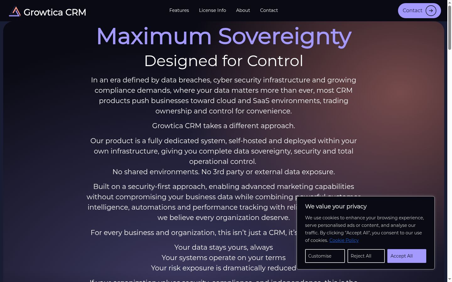 Captura de ecrã do banner de consentimento apresentado antes de qualquer interação