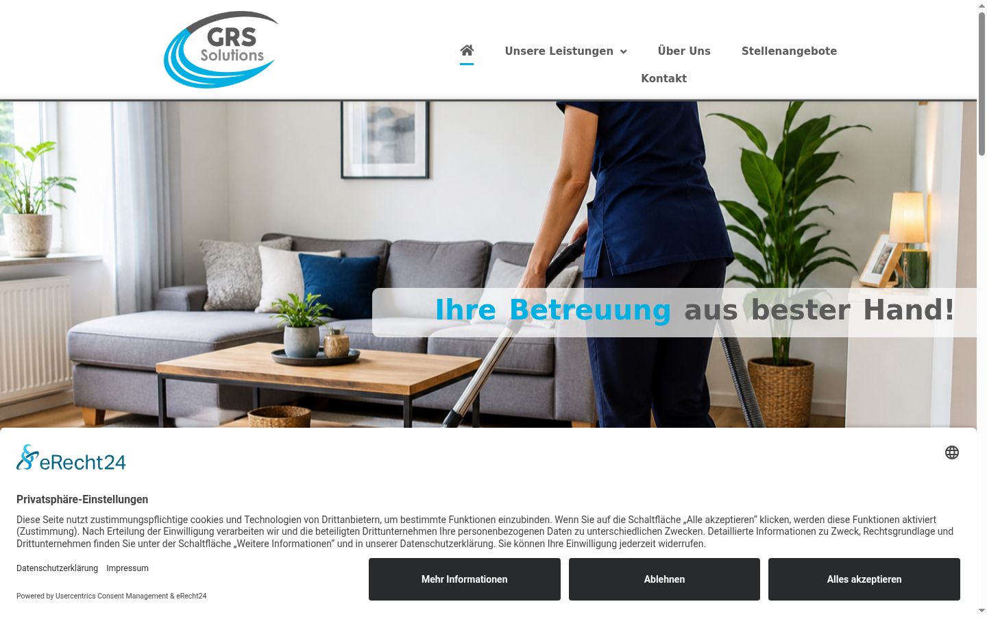 Screenshot des Einwilligungsbanners vor jeglicher Interaktion