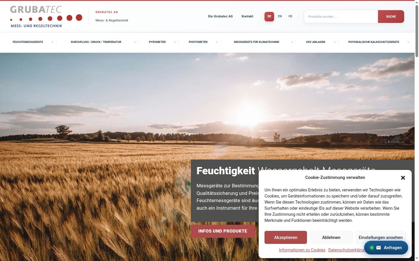 Screenshot des Einwilligungsbanners vor jeglicher Interaktion
