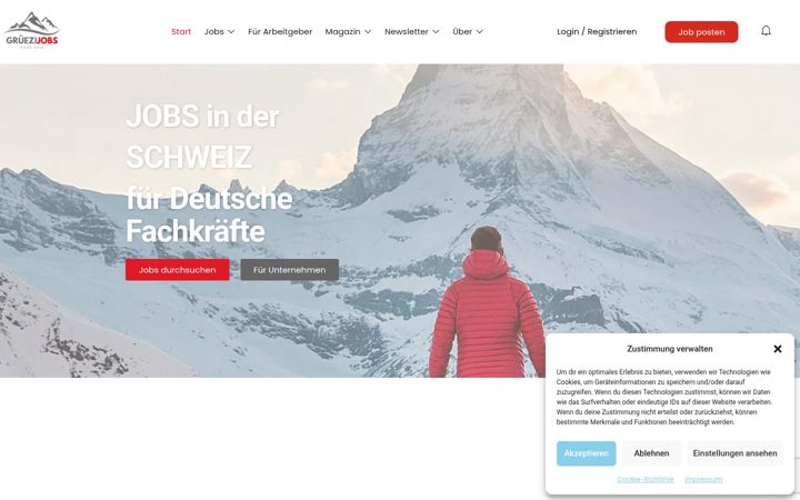 Screenshot of grueezijobs.ch