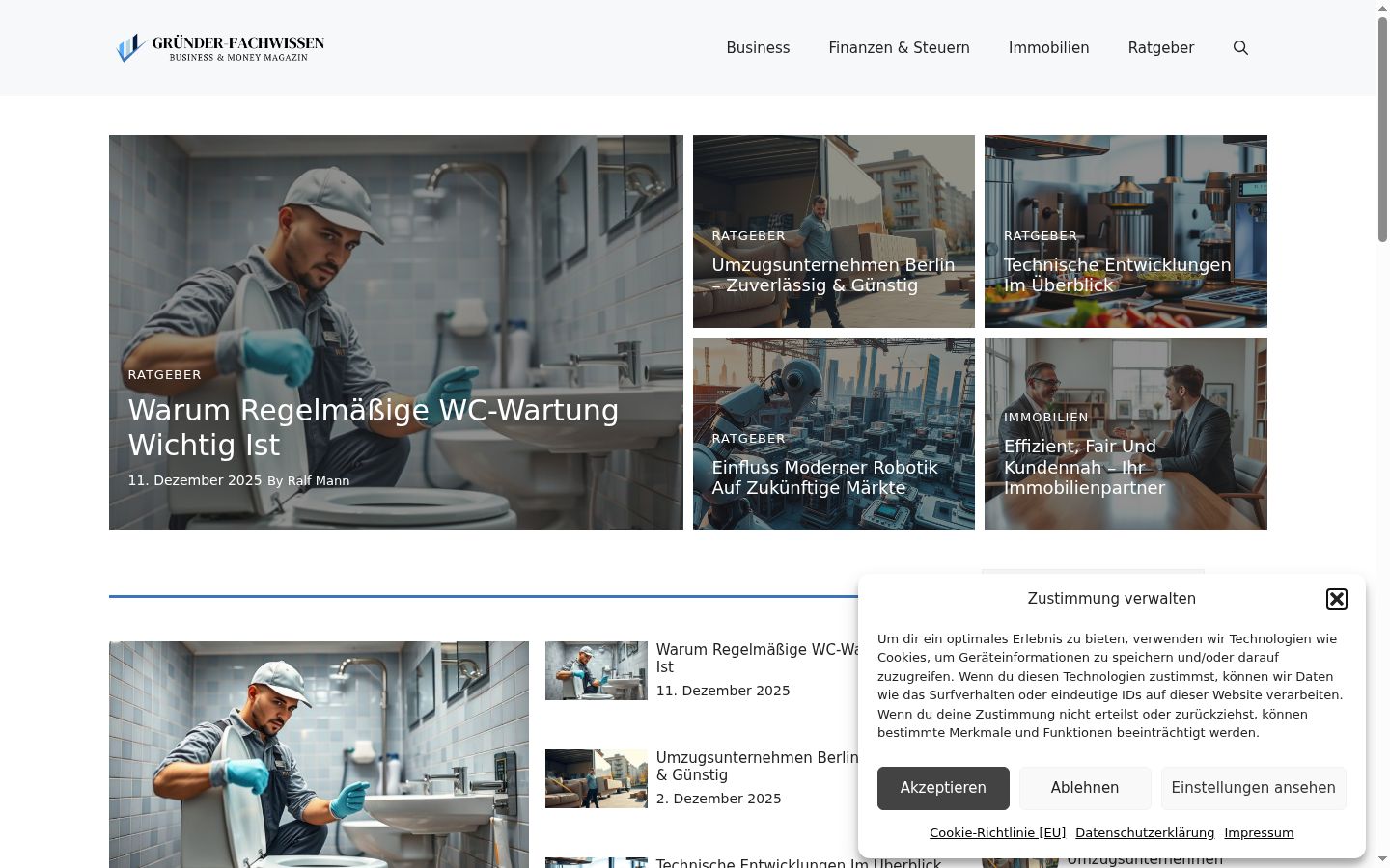 Screenshot des Einwilligungsbanners vor jeglicher Interaktion