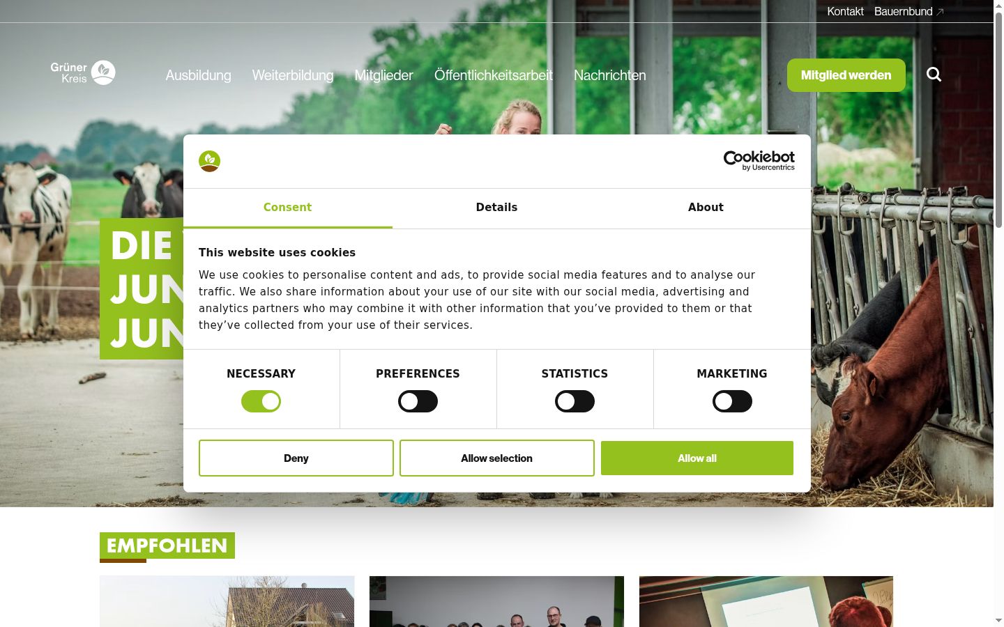 Screenshot of the consent banner shown before any interaction