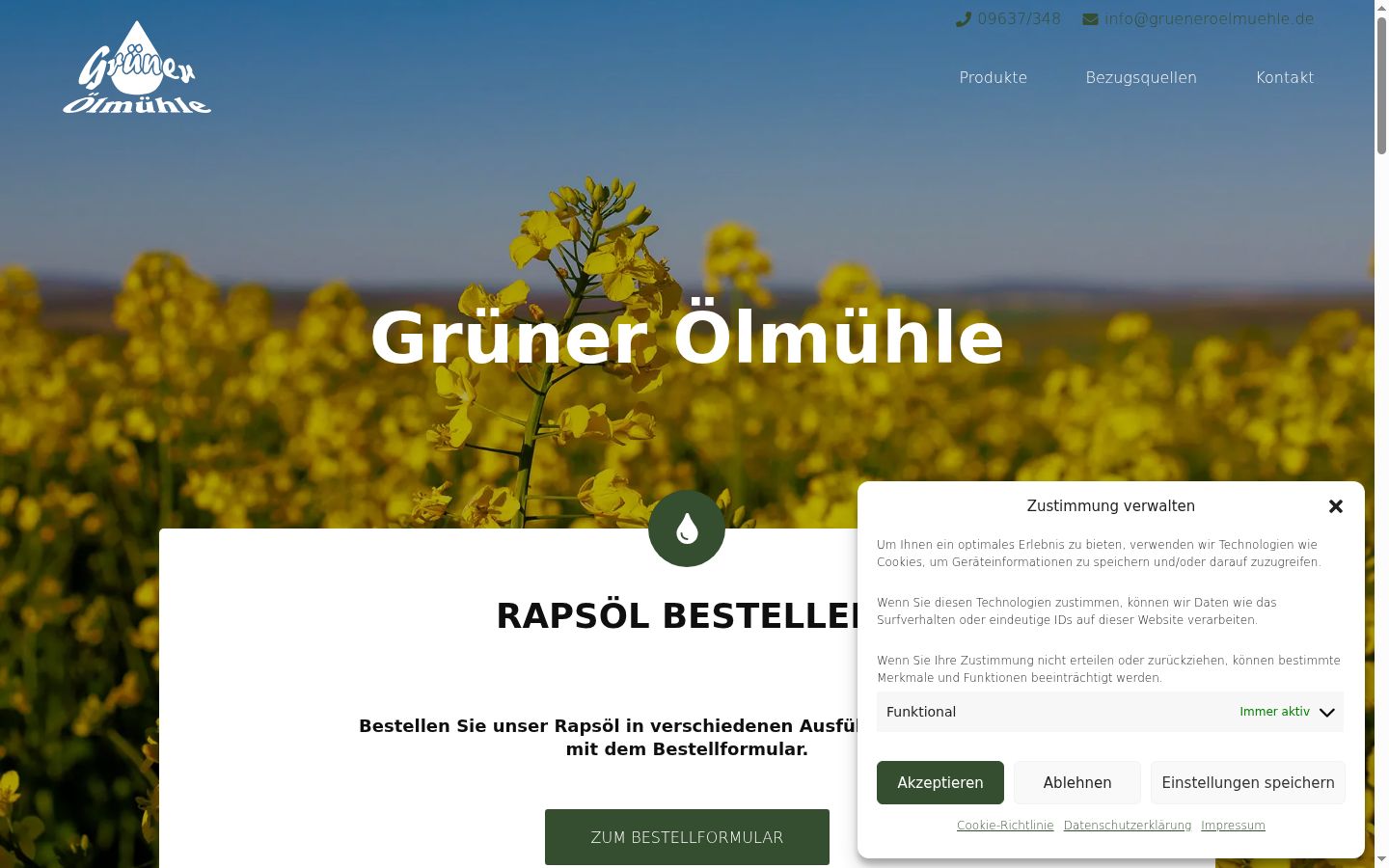 Screenshot des Einwilligungsbanners vor jeglicher Interaktion
