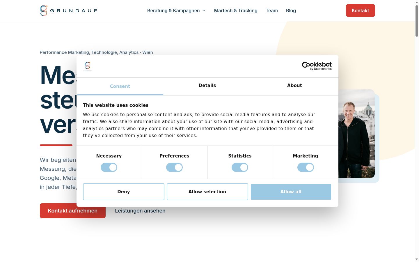Screenshot del banner di consenso mostrato prima di qualsiasi interazione