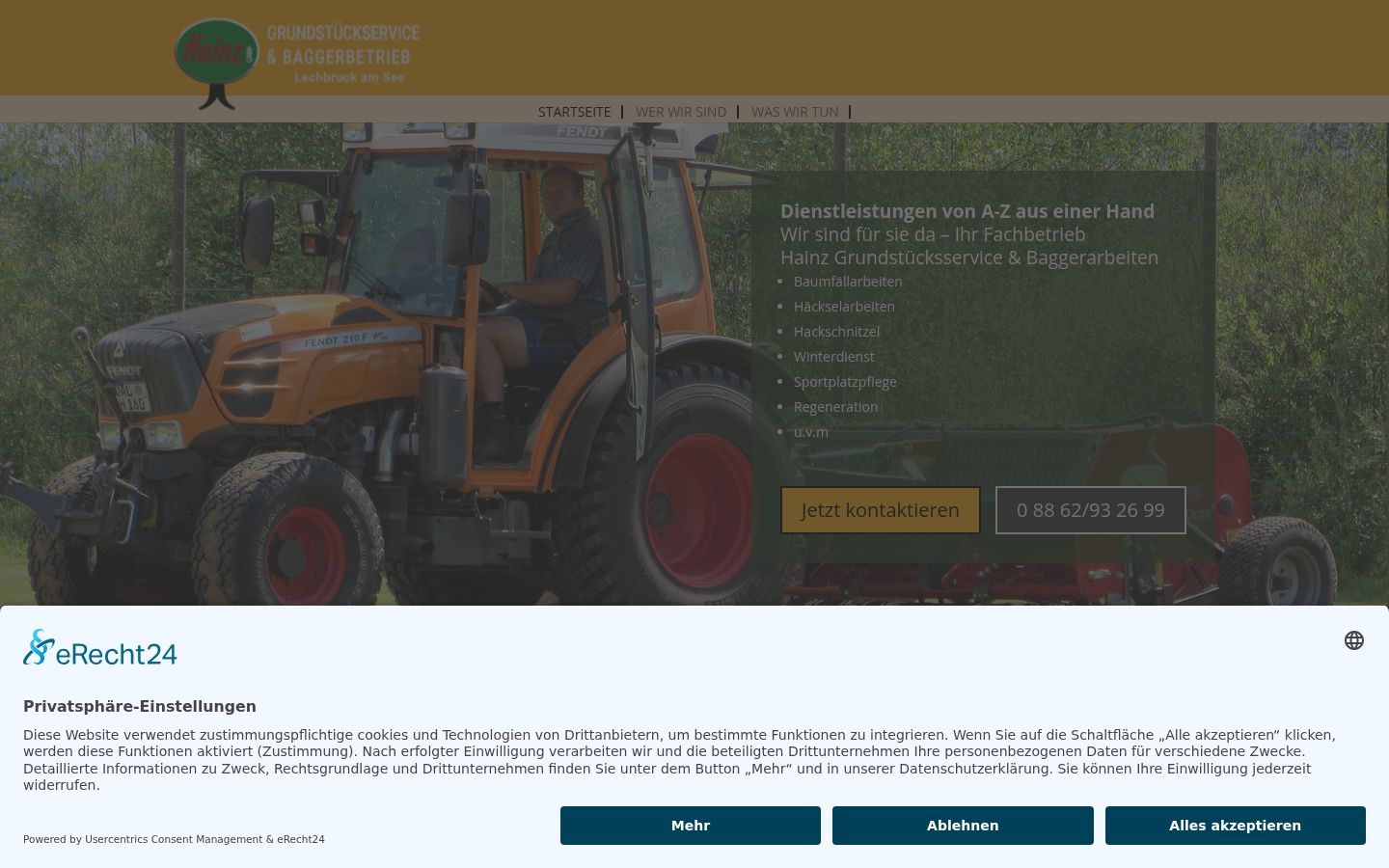 Screenshot des Einwilligungsbanners vor jeglicher Interaktion