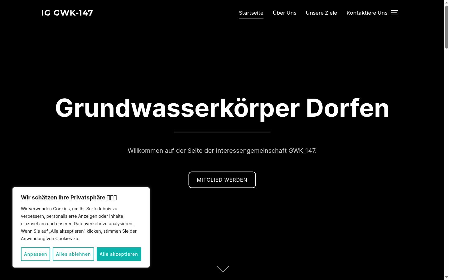 Screenshot des Einwilligungsbanners vor jeglicher Interaktion