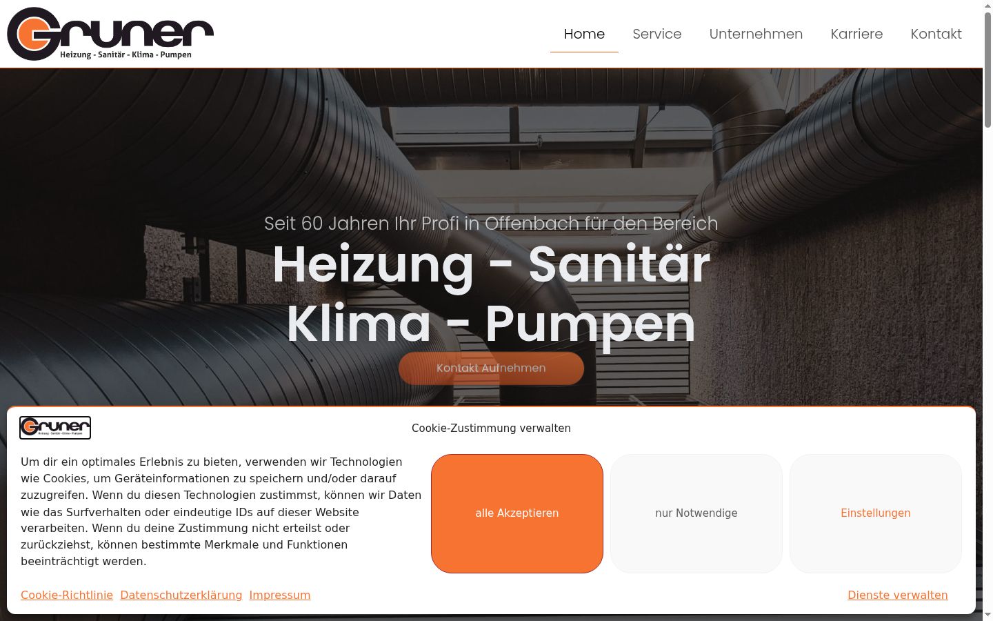 Screenshot des Einwilligungsbanners vor jeglicher Interaktion