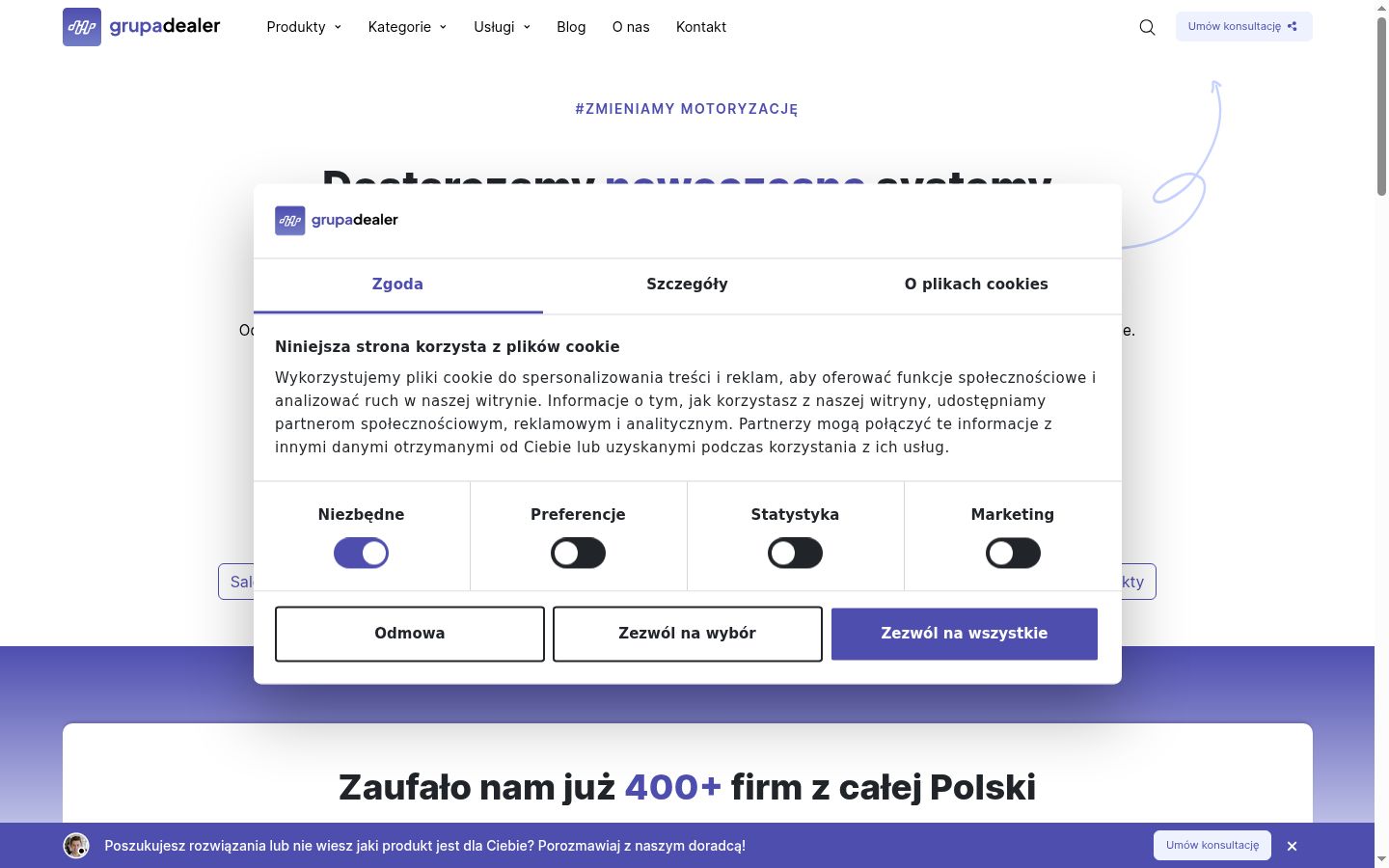 Snímek obrazovky baneru souhlasu zobrazeného před jakoukoli interakcí