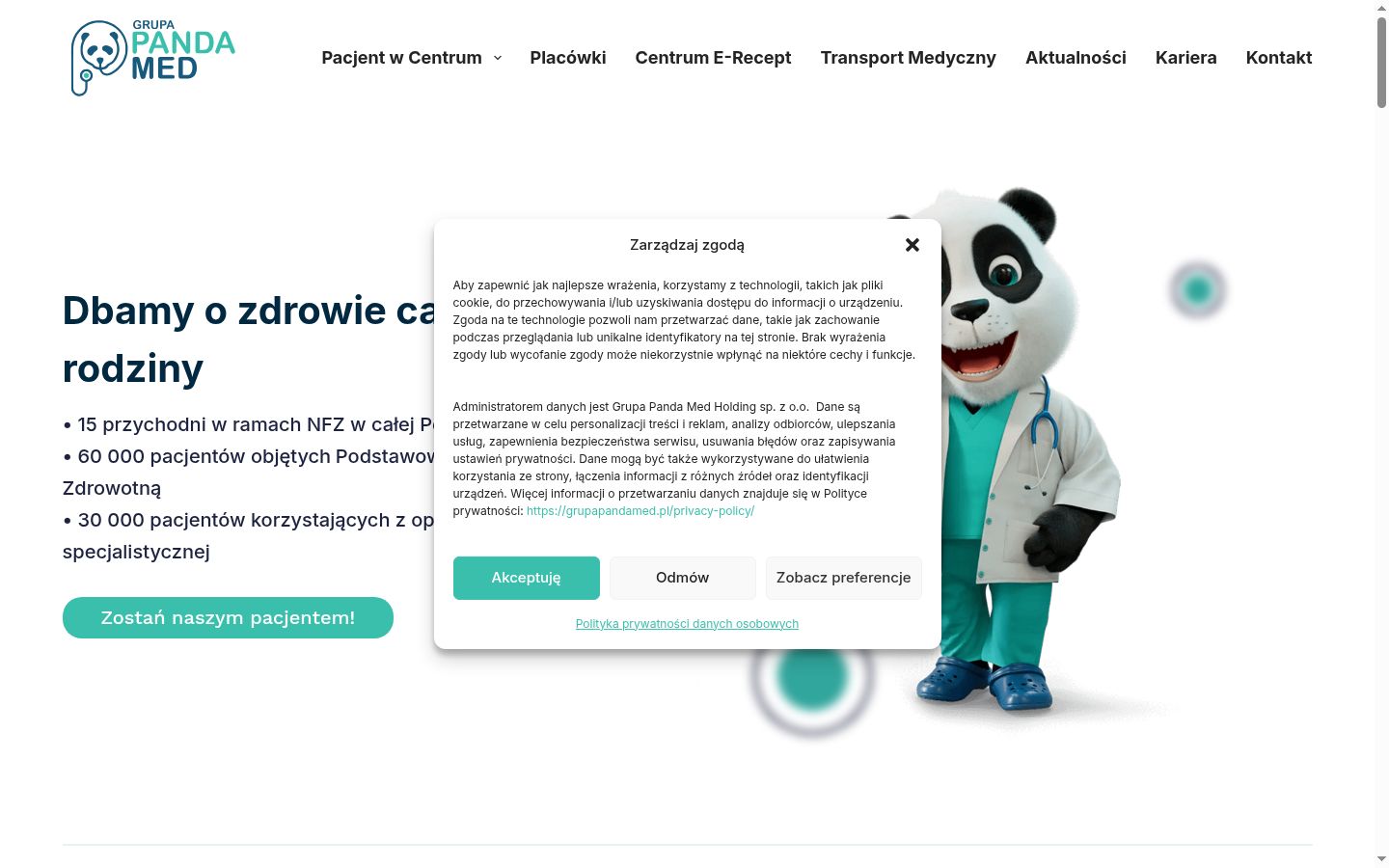 Zrzut ekranu banera zgody wyświetlanego przed jakąkolwiek interakcją