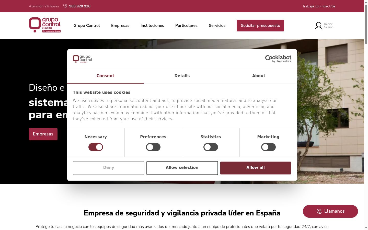 Screenshot del banner di consenso mostrato prima di qualsiasi interazione
