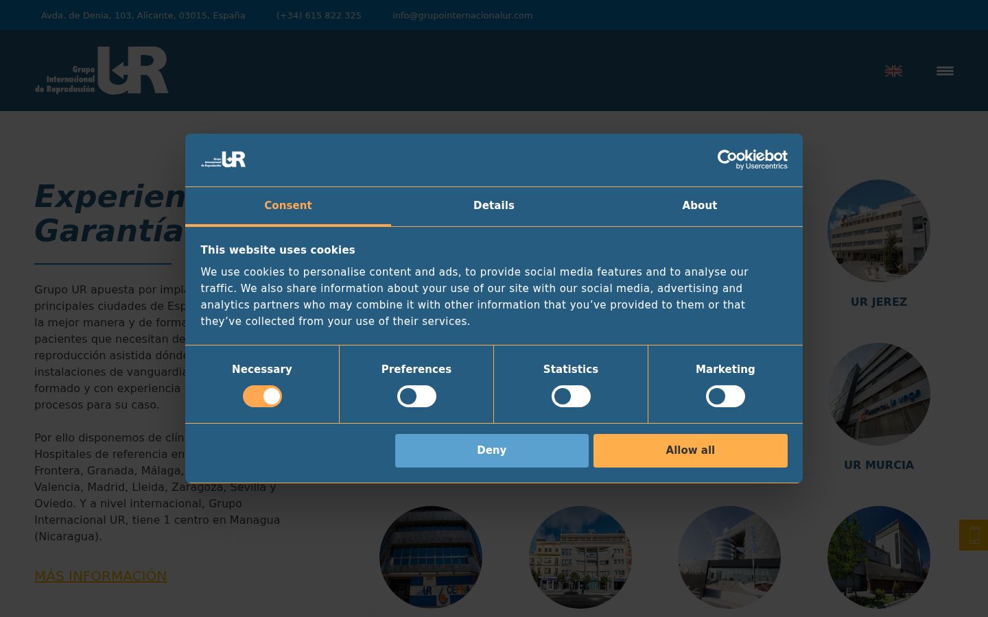 Screenshot del banner di consenso mostrato prima di qualsiasi interazione