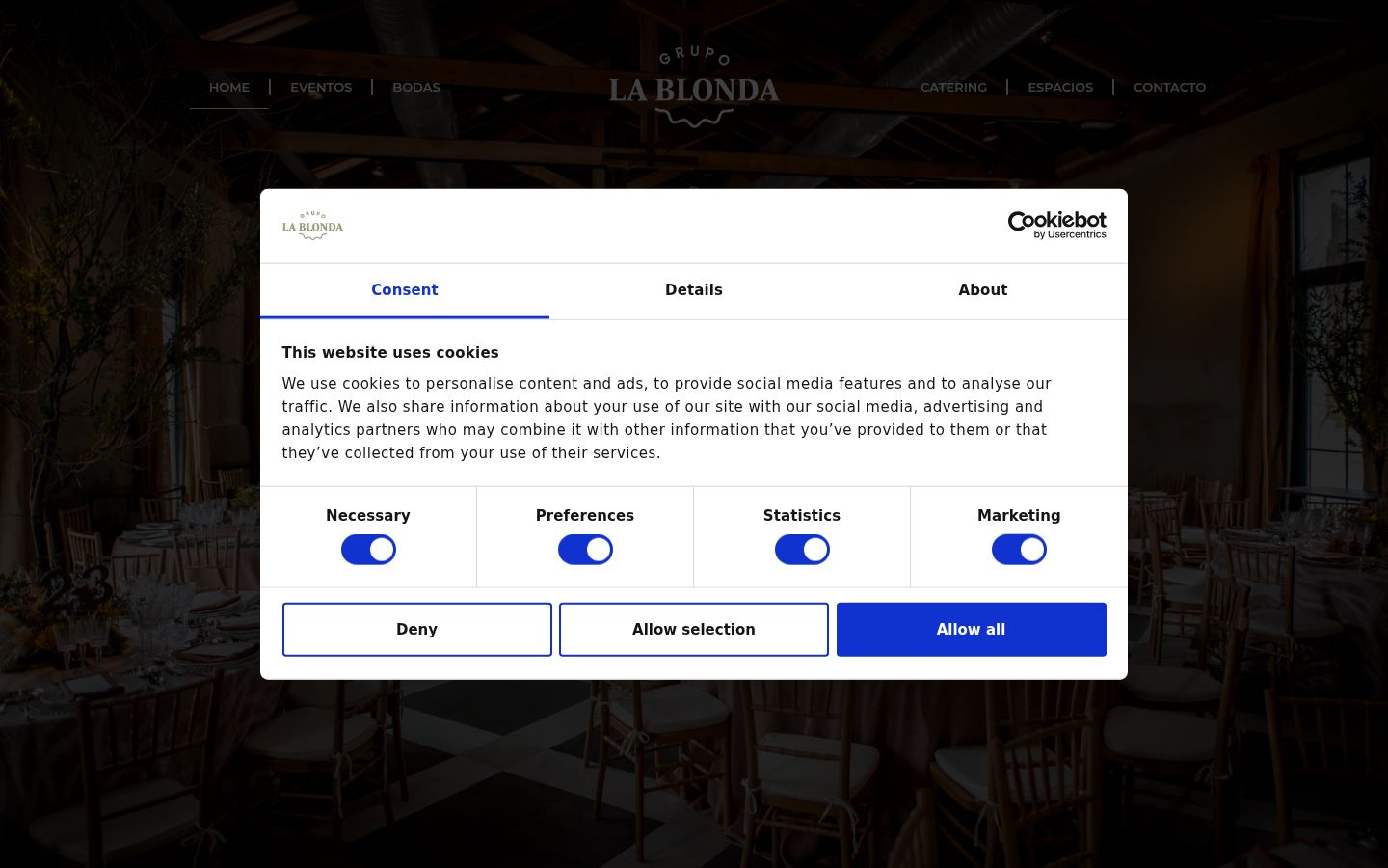 Screenshot del banner di consenso mostrato prima di qualsiasi interazione