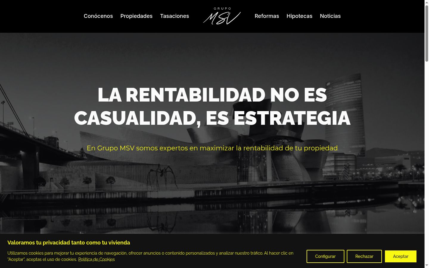 Captura de pantalla del banner de consentimiento mostrado antes de cualquier interacción