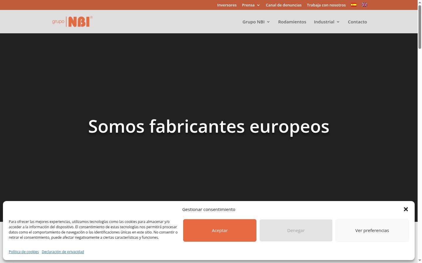 Captura de pantalla del banner de consentimiento mostrado antes de cualquier interacción