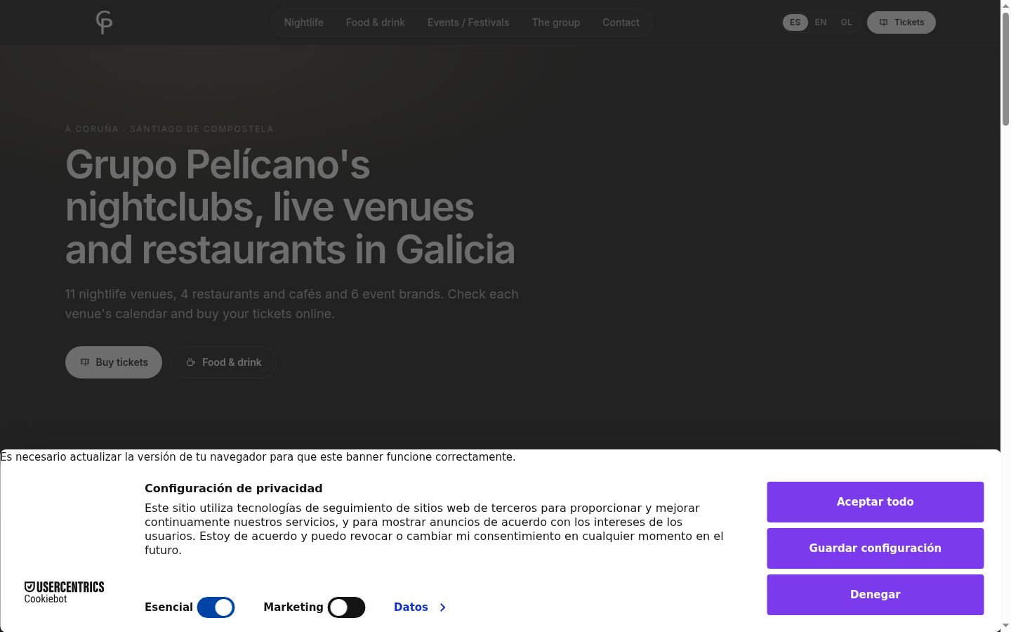 Screenshot del banner di consenso mostrato prima di qualsiasi interazione
