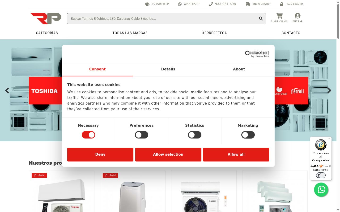 Screenshot of the consent banner shown before any interaction