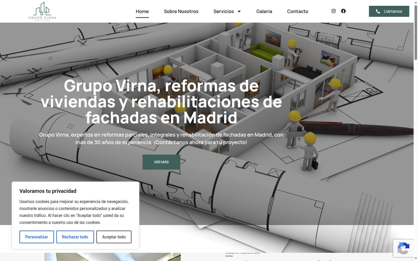 Captura de pantalla del banner de consentimiento mostrado antes de cualquier interacción