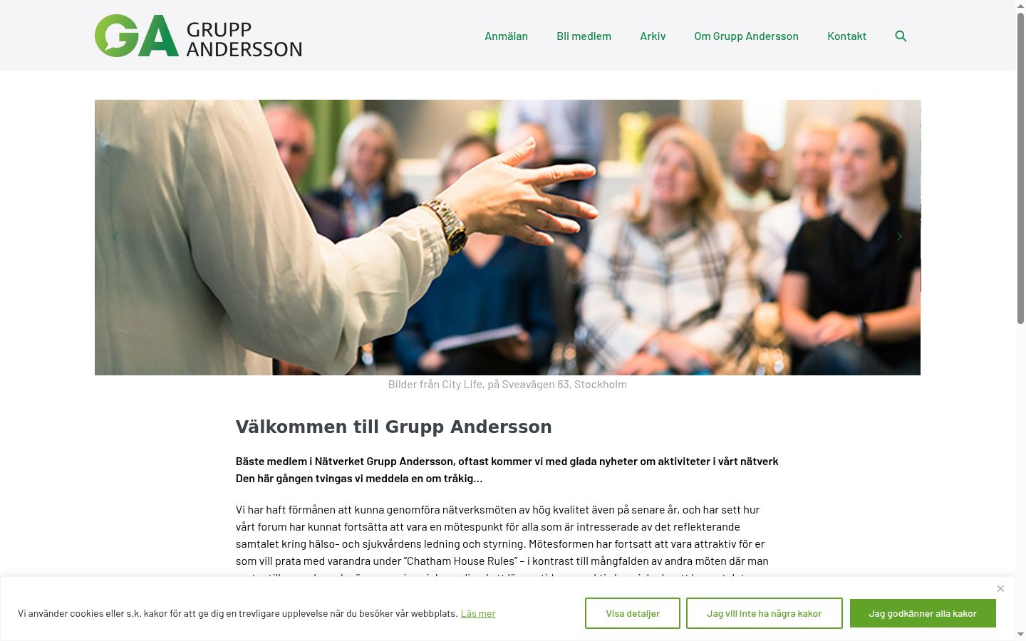 Skärmbild av samtyckesbannern som visades före någon interaktion