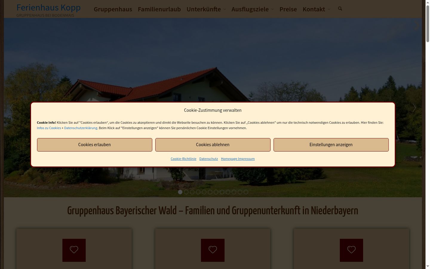 Screenshot des Einwilligungsbanners vor jeglicher Interaktion