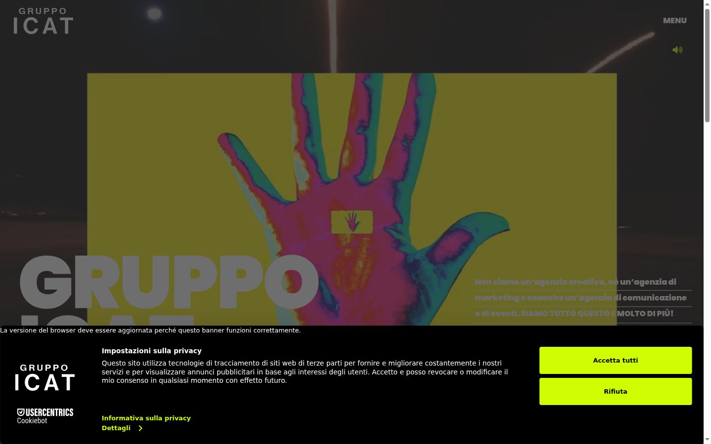 Screenshot del banner di consenso mostrato prima di qualsiasi interazione