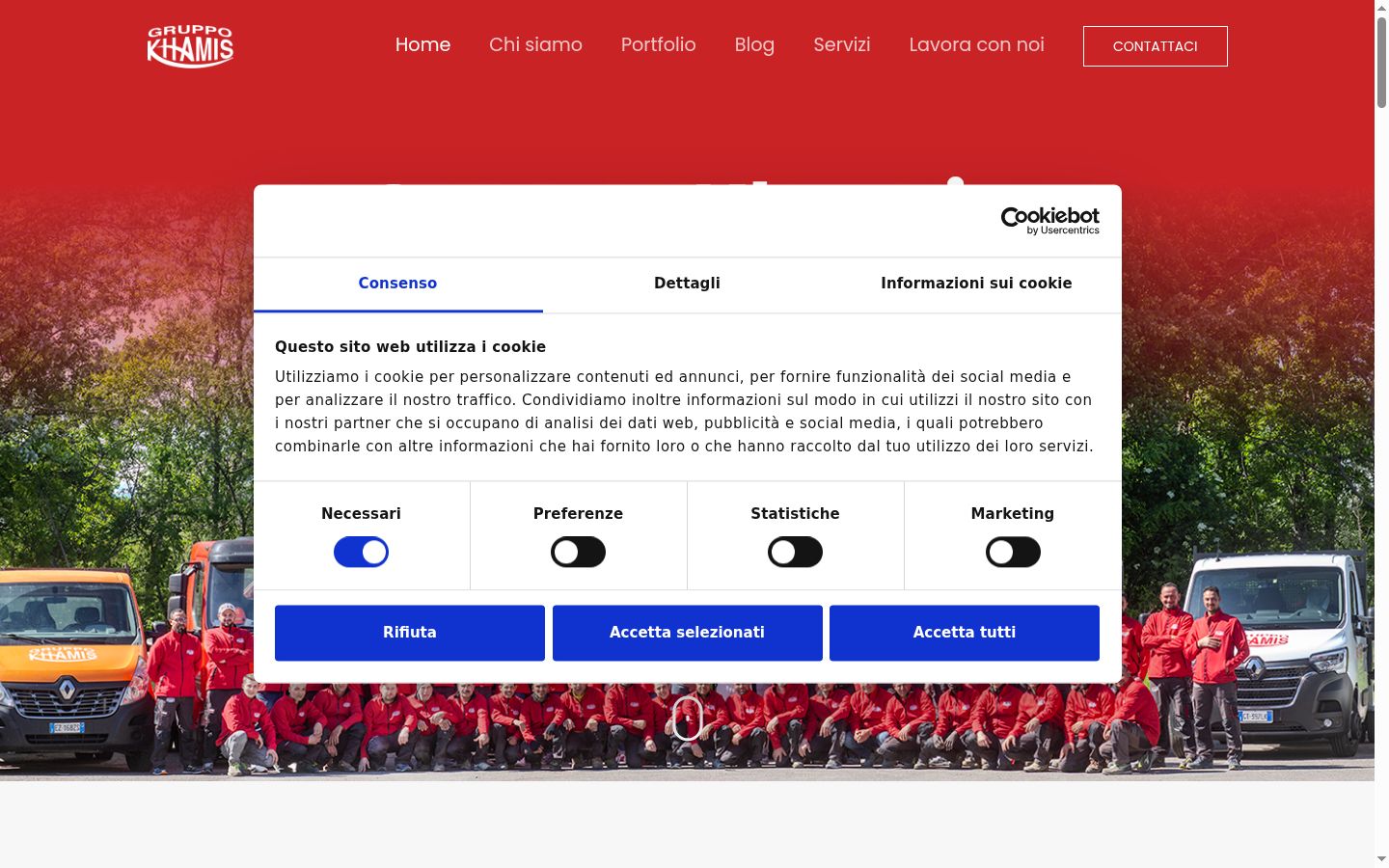 Screenshot del banner di consenso mostrato prima di qualsiasi interazione