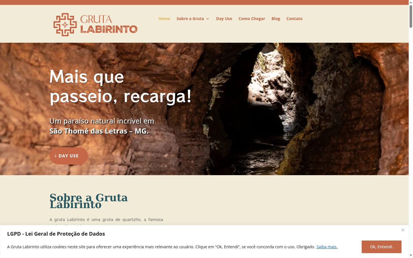 Captura de ecrã do banner de consentimento apresentado antes de qualquer interação