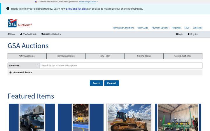 Screenshot of gsaauctions.gov