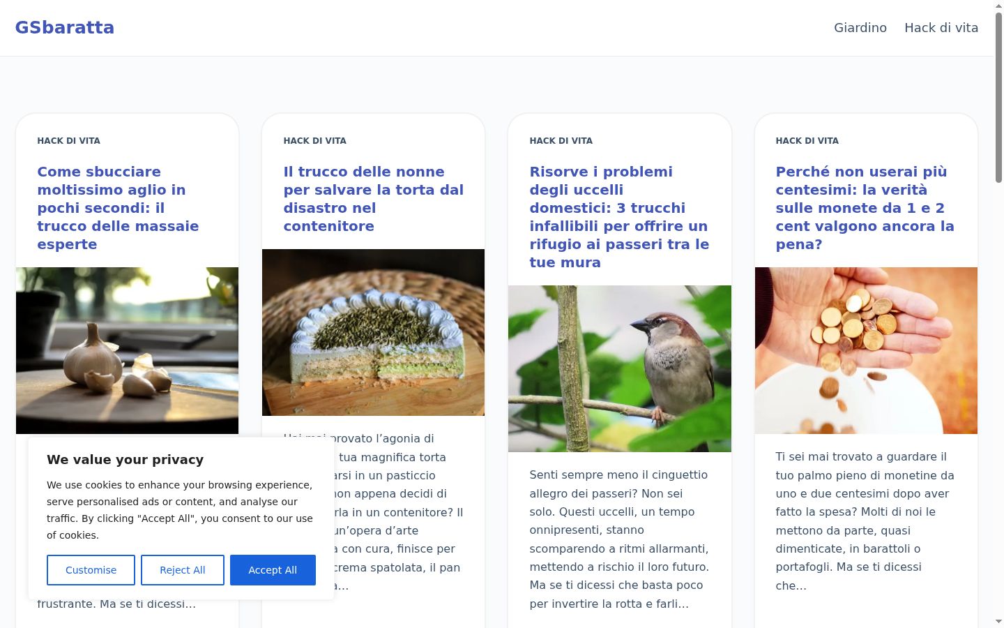 Screenshot del banner di consenso mostrato prima di qualsiasi interazione