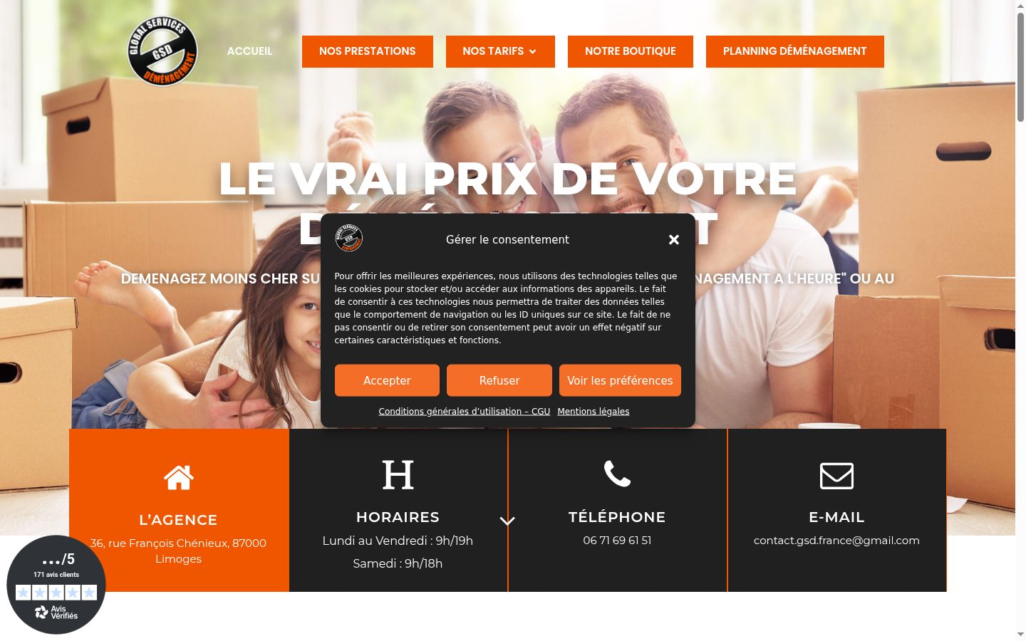 Capture d'écran de la bannière de consentement affichée avant toute interaction