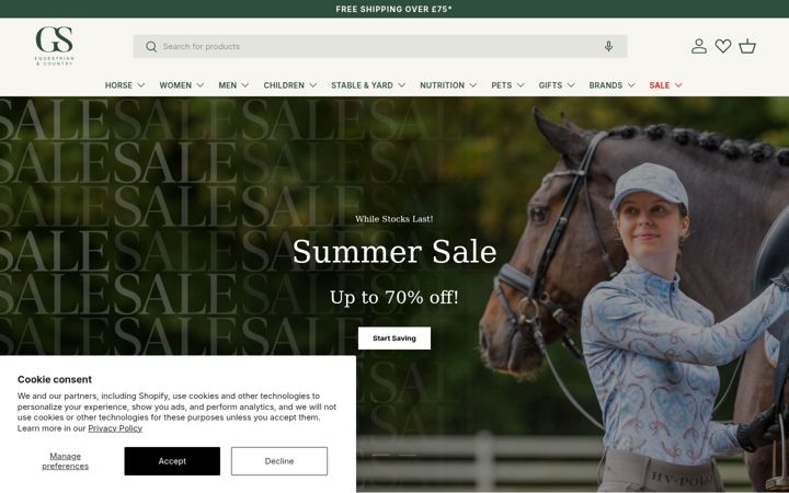 Screenshot of gsequestrian.co.uk