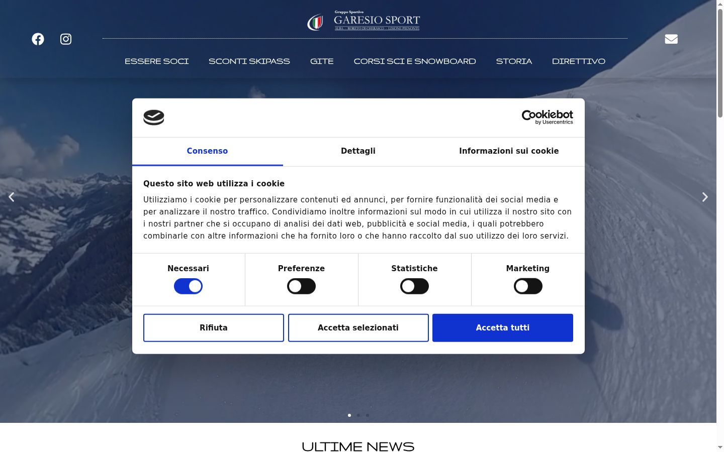 Captura de pantalla del banner de consentimiento mostrado antes de cualquier interacción