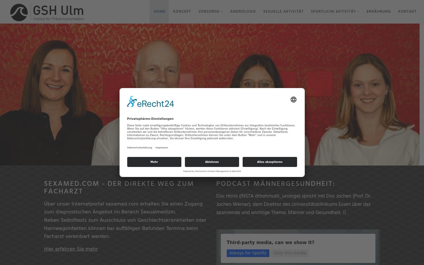 Screenshot des Einwilligungsbanners vor jeglicher Interaktion