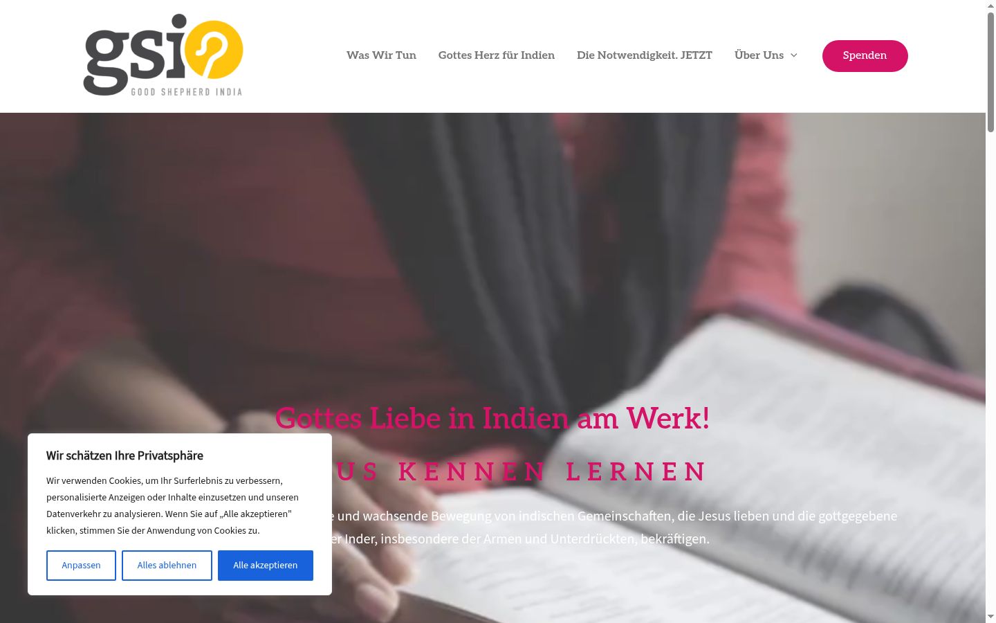 Screenshot des Einwilligungsbanners vor jeglicher Interaktion