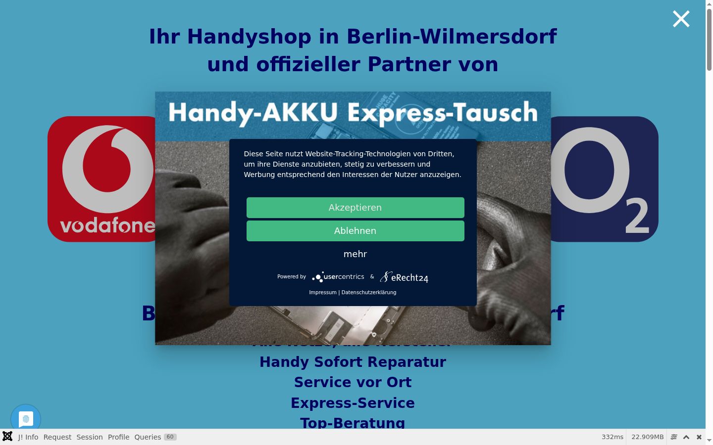 Screenshot des Einwilligungsbanners vor jeglicher Interaktion
