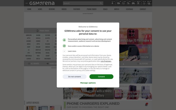Zrzut ekranu gsmarena.com