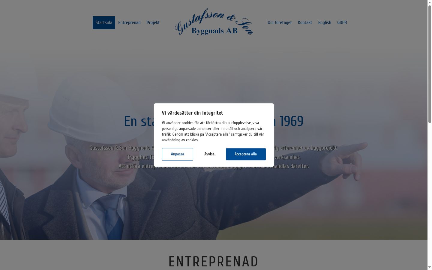 Skärmbild av samtyckesbannern som visades före någon interaktion