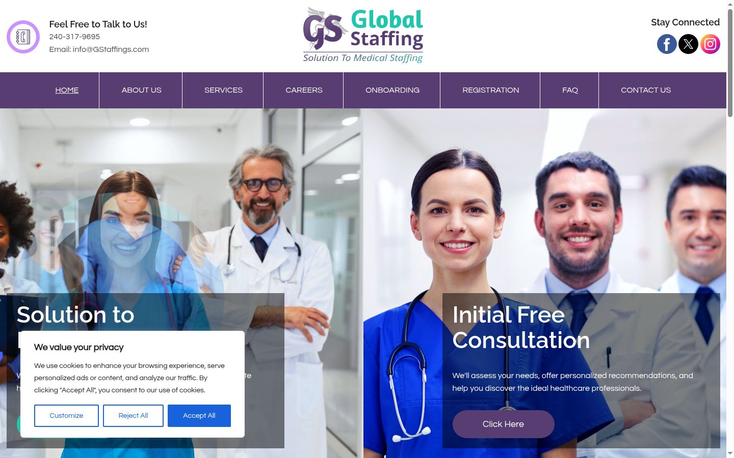 Screenshot del banner di consenso mostrato prima di qualsiasi interazione