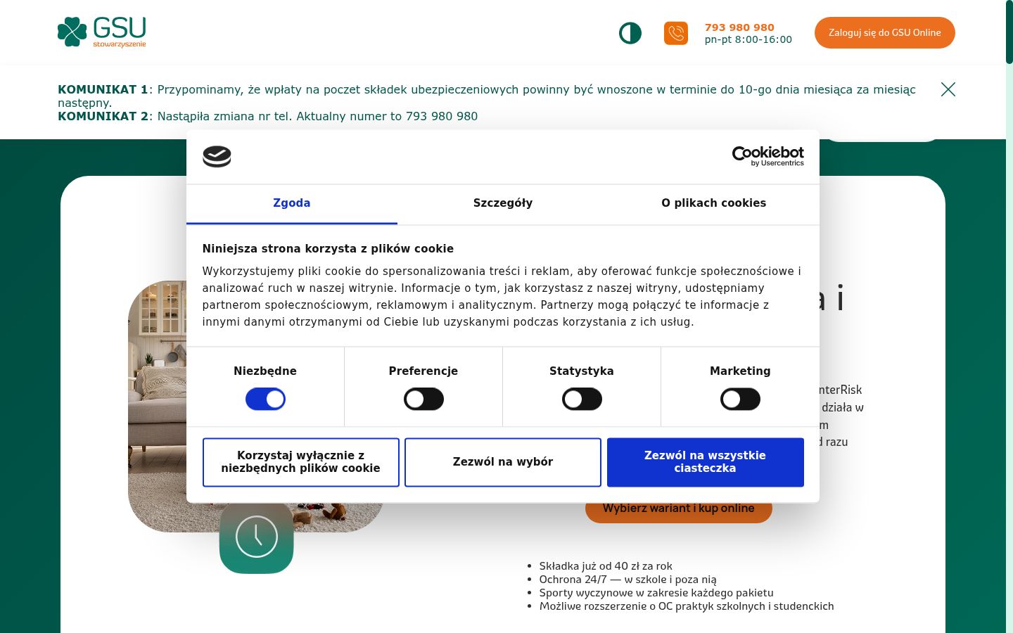 Zrzut ekranu banera zgody wyświetlanego przed jakąkolwiek interakcją