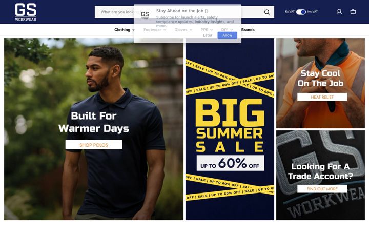 Screenshot of gsworkwear.com