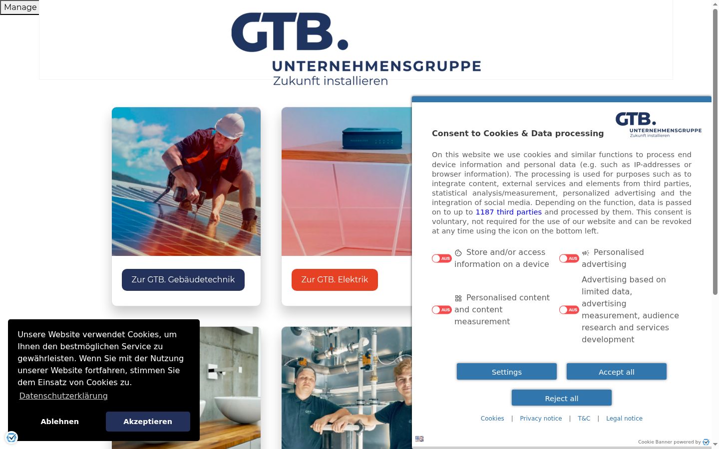 Screenshot van de toestemmingsbanner zoals getoond vóór enige interactie