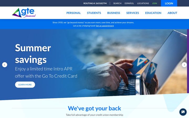 Screenshot of gtefinancial.org