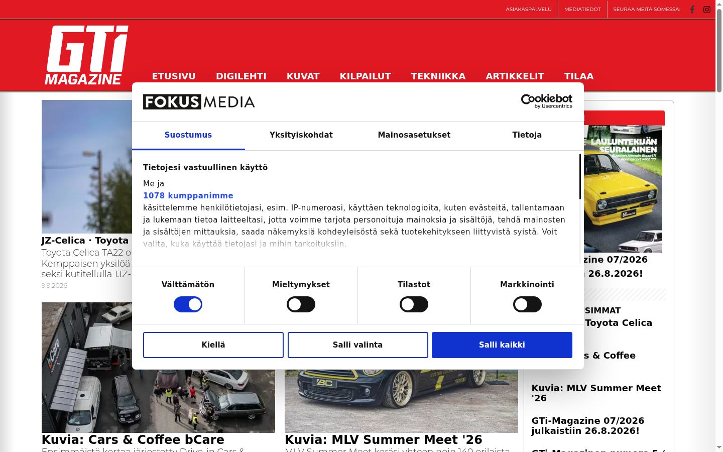 Képernyőkép a bármilyen interakció előtt megjelenő hozzájárulási bannerről