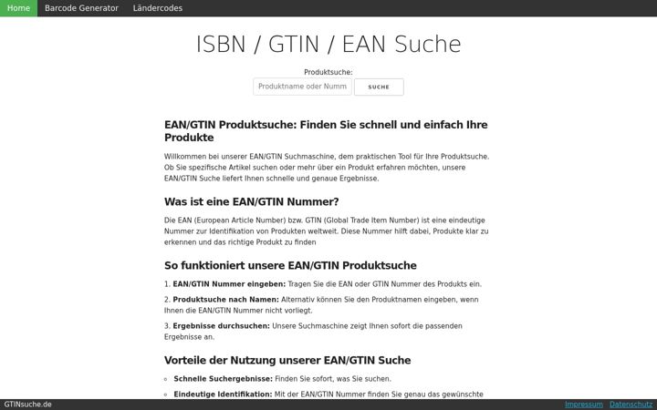 Screenshot of gtinsuche.de