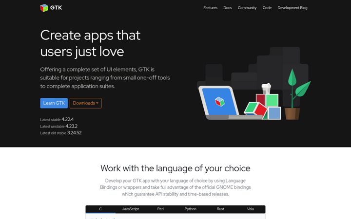 Екранна снимка на gtk.org