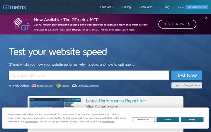 Screenshot von gtmetrix.com