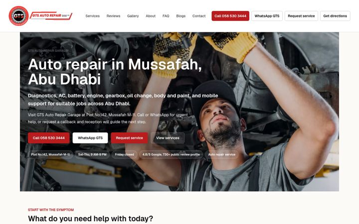 Screenshot of gtsautorepair.ae